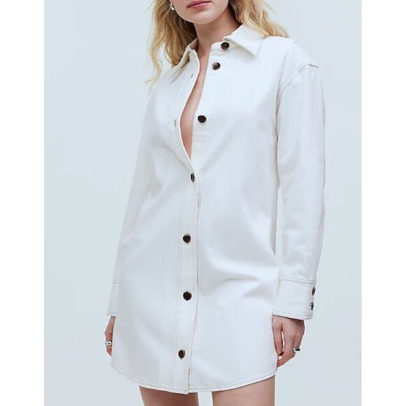 Madewell Womens White Button-Down Denim Shirt Dress Size M - Picture 1 of 14